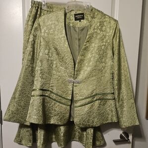 Giovanna Olive Brocade Women's Blazer & Skirt Set